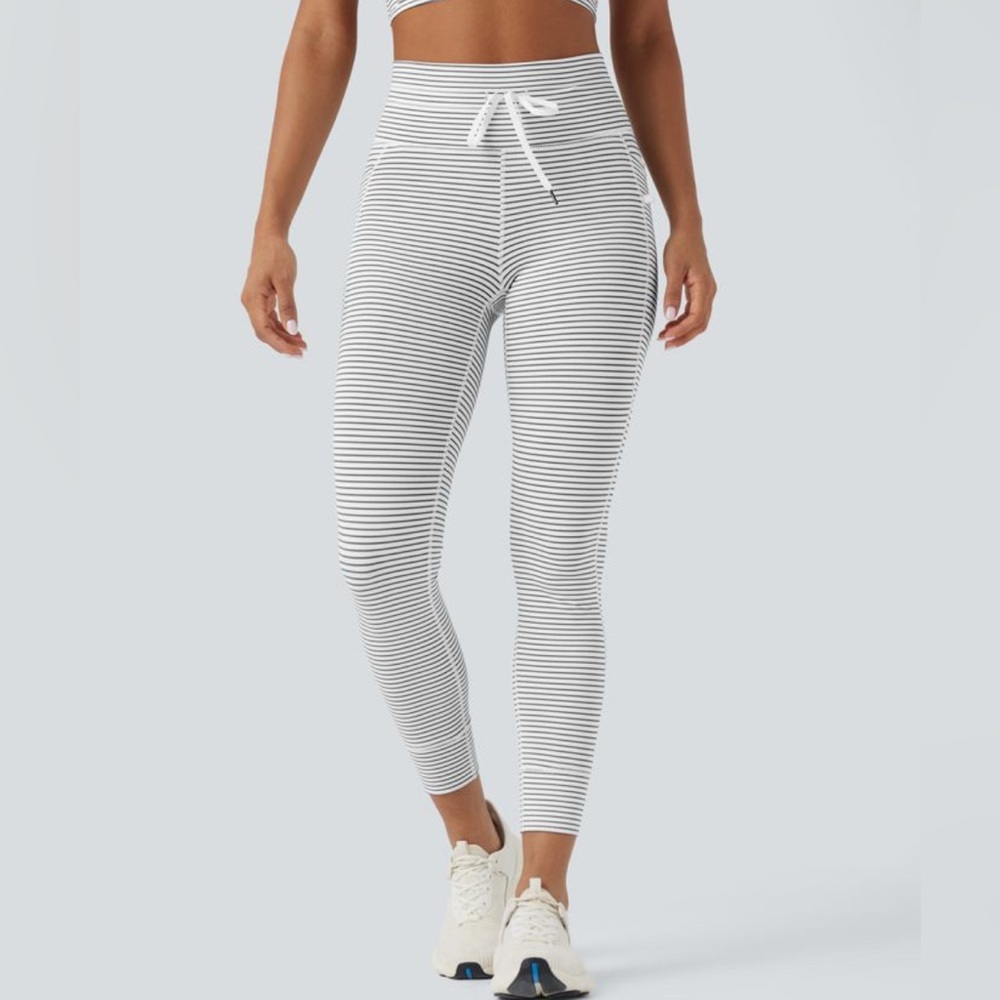 Halara High Waisted Drawstring Striped Yoga Leggings with Pockets